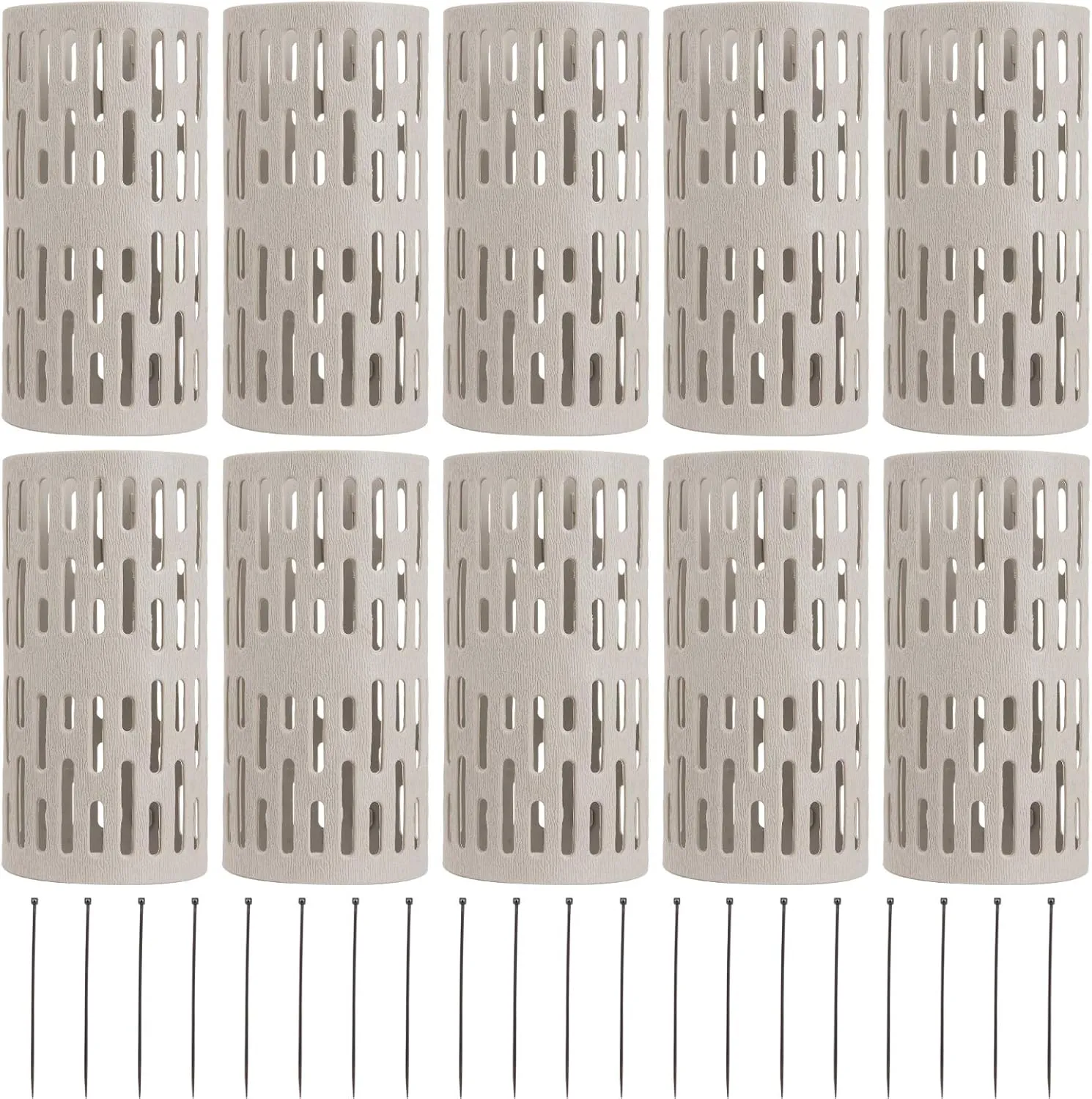 10 Pack Plastic Tree Trunk Protectors - Easy Flexible Guards With 20pcs Zip Ties, Expandable Nursery Mesh Bark Plant Protector for Preventing Damage From Trimmers, Mowers, Rodents