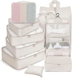10 Set Packing Cubes for Travel, Luggage Organizer Bags with Hanging Toiletry Bag and Shoe Bag, Travel Packing Cubes for Carry on Suitcase Luggage Accessories Vacation Essentials (Black)