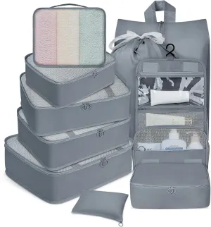 10 Set Packing Cubes for Travel, Luggage Organizer Bags with Hanging Toiletry Bag and Shoe Bag, Travel Packing Cubes for Carry on Suitcase Luggage Accessories Vacation Essentials (Black)