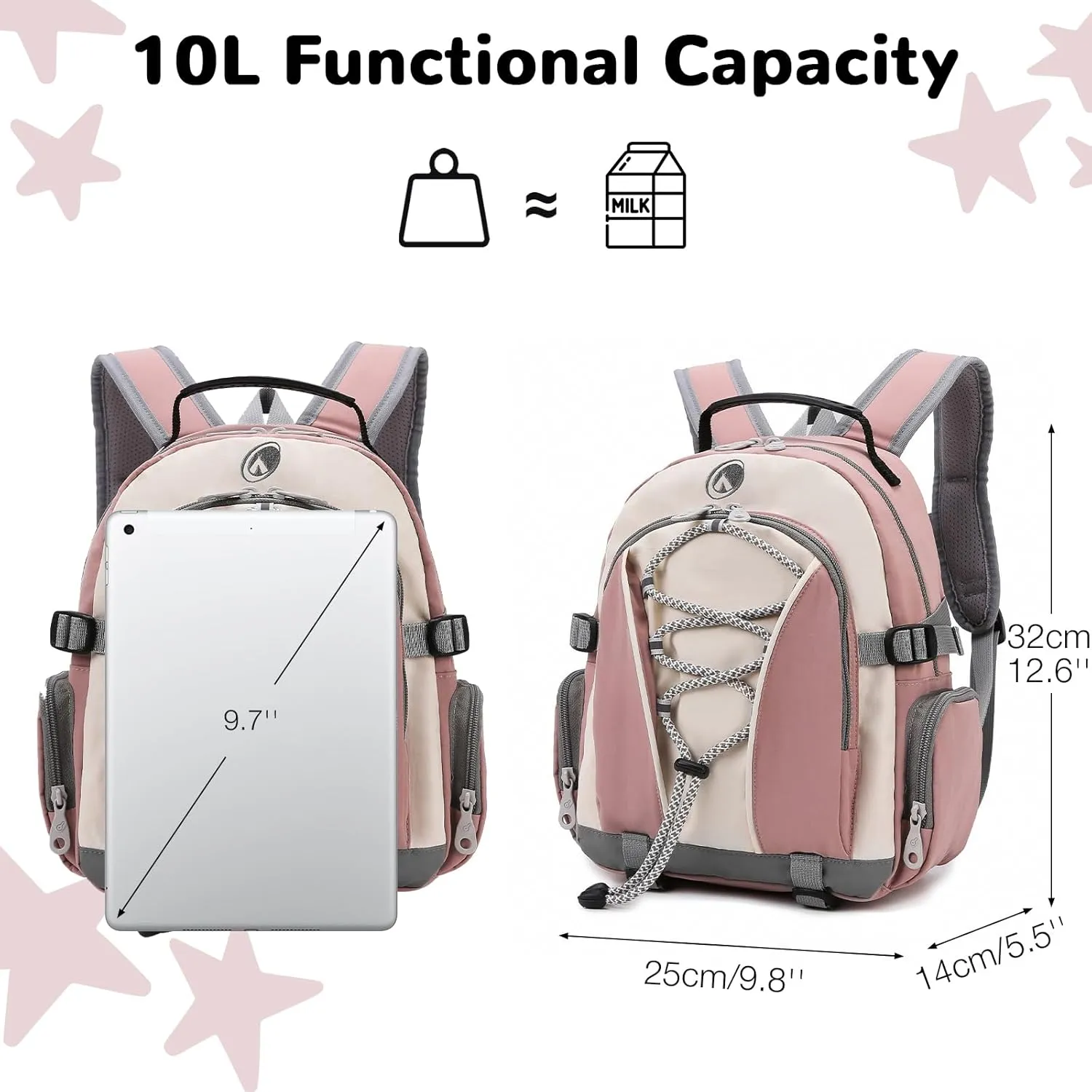 10L Pink Toddler Backpack for Boys, Kids Backpack, Preschool Kindergarten Child Bookbag, Mini Travel Cute Daycare Backpack