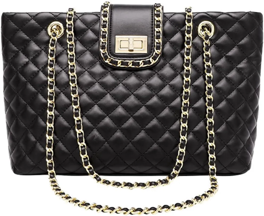 11.8"/13.4" Women Quilted Double Strap Large Tote Bag Shoulder Bag Hobo Tote Handbag（2 Sizes Available）