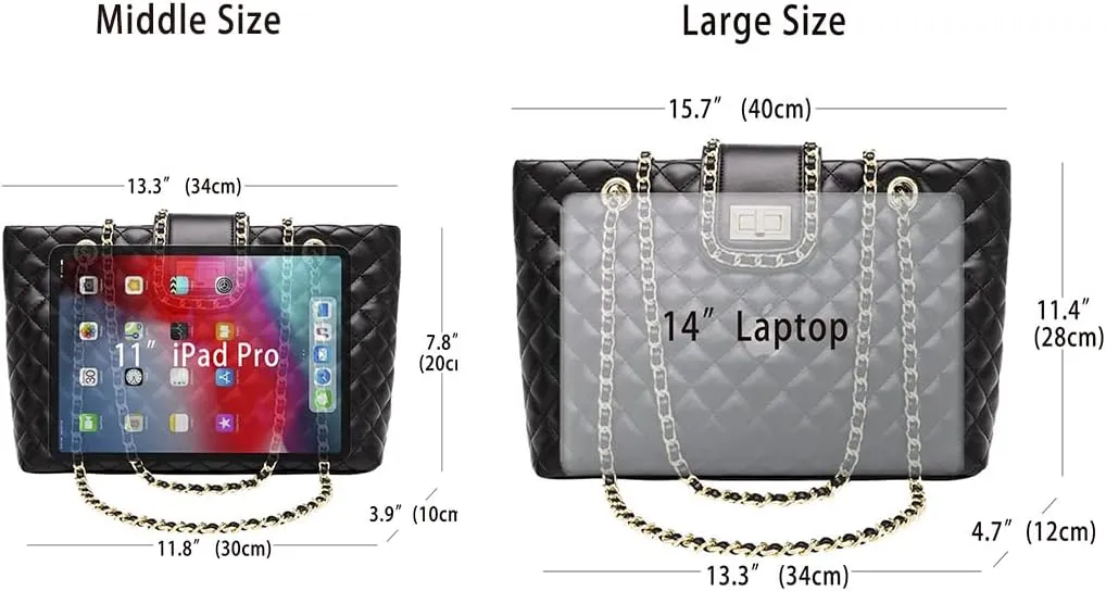 11.8"/13.4" Women Quilted Double Strap Large Tote Bag Shoulder Bag Hobo Tote Handbag（2 Sizes Available）
