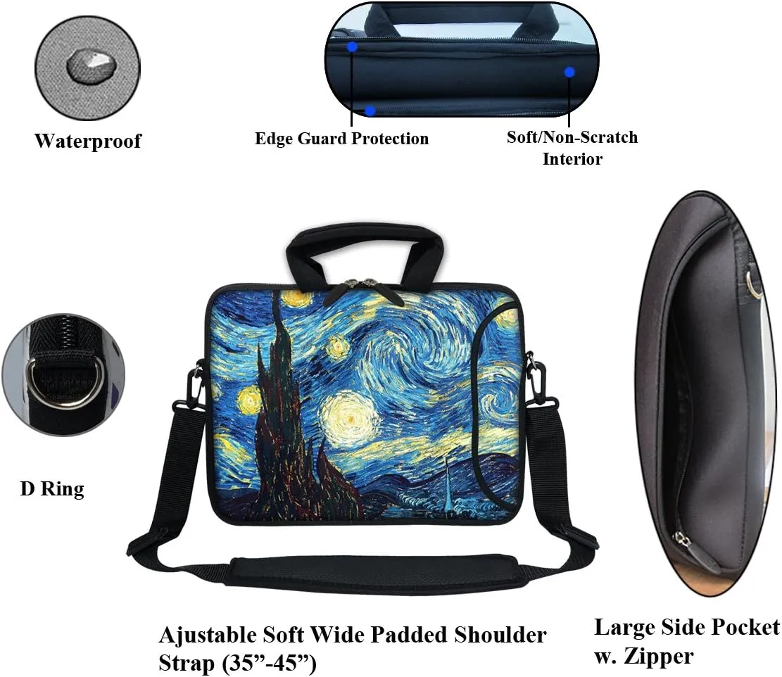 12 Inch Water Resistant Neoprene Laptop Bag with Reinforced Zipper, Strap, Pockets, Fits 11.6" to 12.3" Laptops