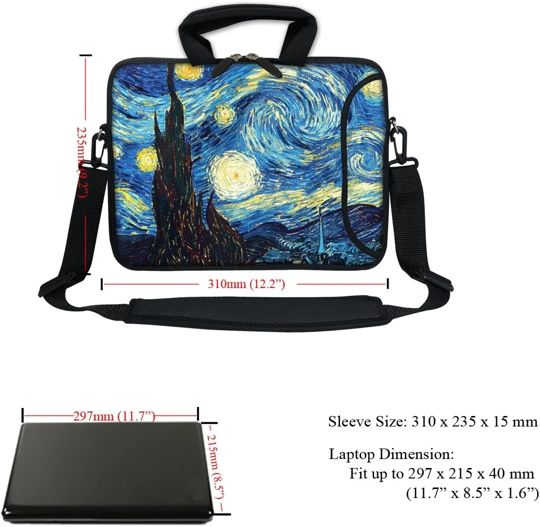12 Inch Water Resistant Neoprene Laptop Bag with Reinforced Zipper, Strap, Pockets, Fits 11.6" to 12.3" Laptops