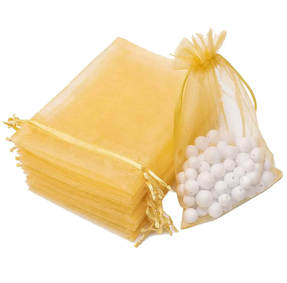 13x18 cms | 5x7 inch | Golden Colour | Organza Bags/Shagun Potli/Jewellery Packing/Dry Fruit Pouch Akshada Pouches Return Favour Organza Pouches