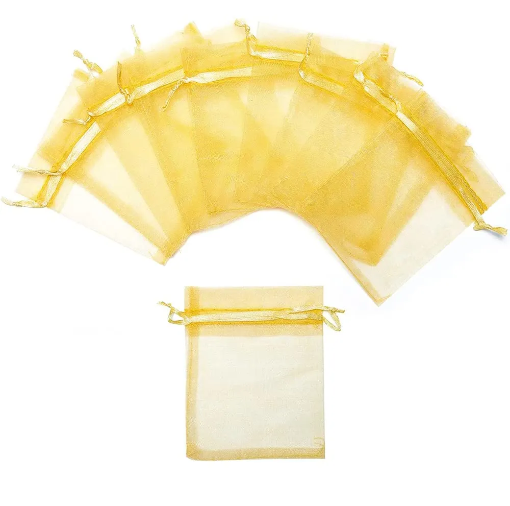 13x18 cms | 5x7 inch | Golden Colour | Organza Bags/Shagun Potli/Jewellery Packing/Dry Fruit Pouch Akshada Pouches Return Favour Organza Pouches