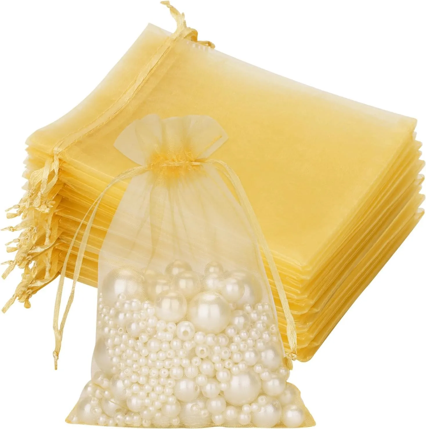 13x18 cms | 5x7 inch | Golden Colour | Organza Bags/Shagun Potli/Jewellery Packing/Dry Fruit Pouch Akshada Pouches Return Favour Organza Pouches