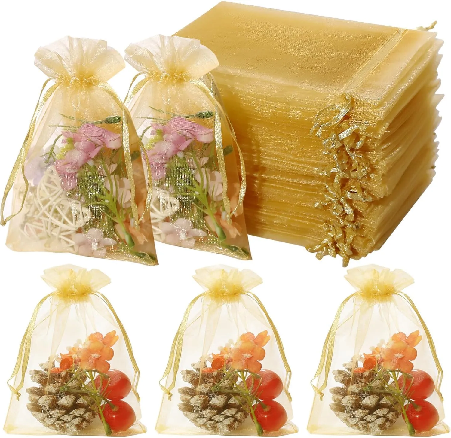 13x18 cms | 5x7 inch | Golden Colour | Organza Bags/Shagun Potli/Jewellery Packing/Dry Fruit Pouch Akshada Pouches Return Favour Organza Pouches