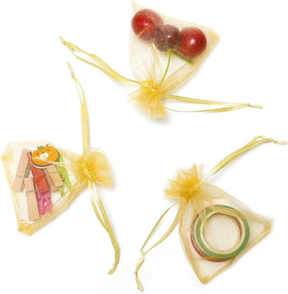 13x18 cms | 5x7 inch | Golden Colour | Organza Bags/Shagun Potli/Jewellery Packing/Dry Fruit Pouch Akshada Pouches Return Favour Organza Pouches