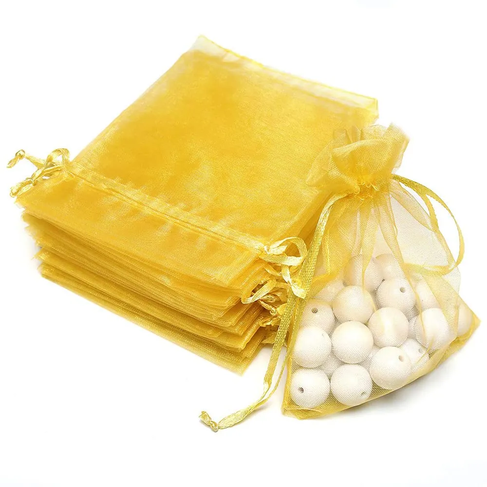 13x18 cms | 5x7 inch | Golden Colour | Organza Bags/Shagun Potli/Jewellery Packing/Dry Fruit Pouch Akshada Pouches Return Favour Organza Pouches