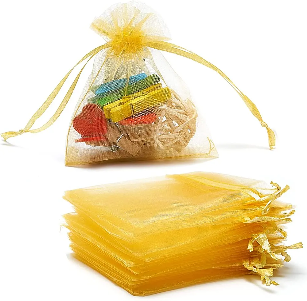 13x18 cms | 5x7 inch | Golden Colour | Organza Bags/Shagun Potli/Jewellery Packing/Dry Fruit Pouch Akshada Pouches Return Favour Organza Pouches