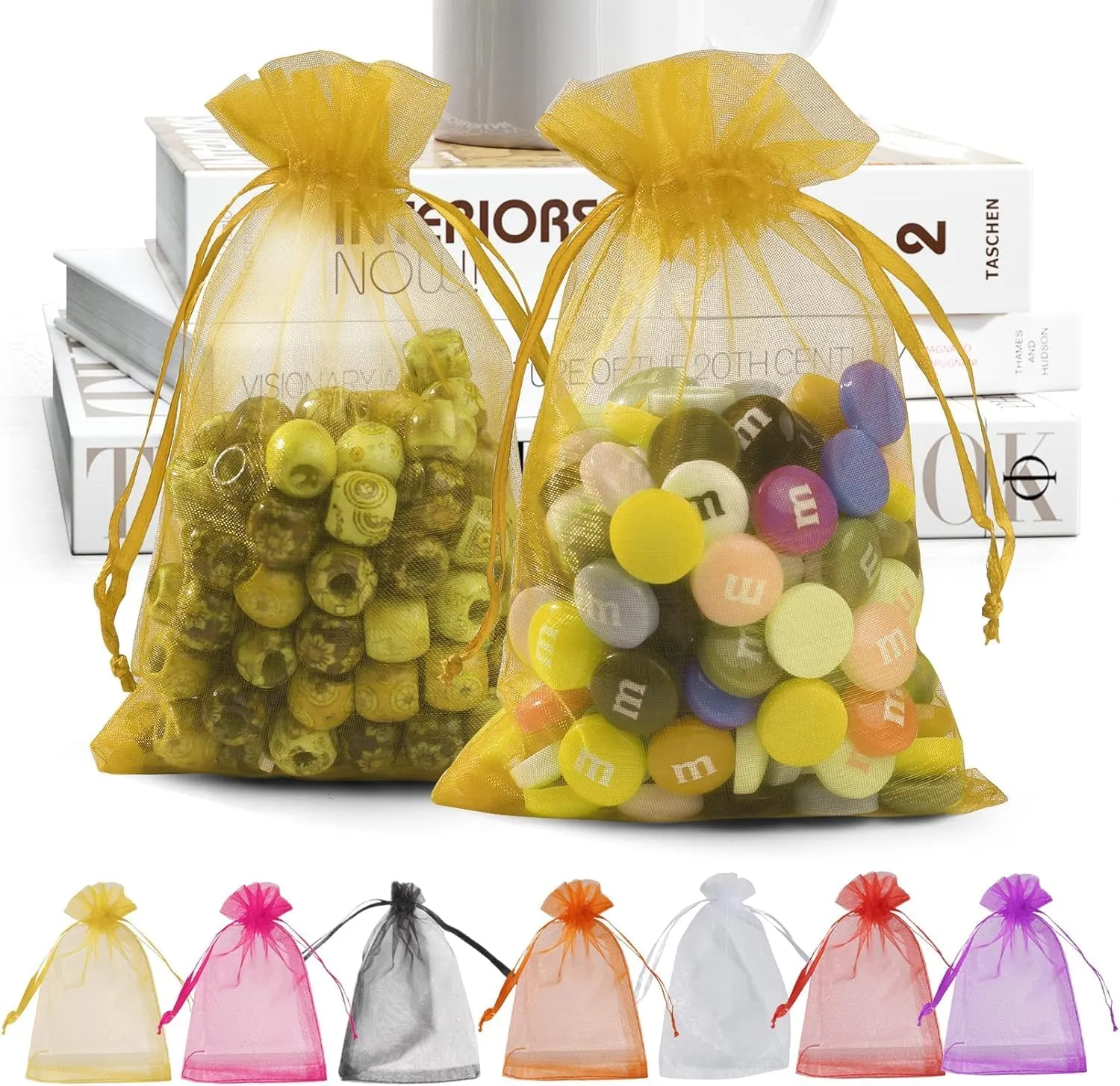 13x18 cms | 5x7 inch | Golden Colour | Organza Bags/Shagun Potli/Jewellery Packing/Dry Fruit Pouch Akshada Pouches Return Favour Organza Pouches