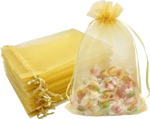 13x18 cms | 5x7 inch | Golden Colour | Organza Bags/Shagun Potli/Jewellery Packing/Dry Fruit Pouch Akshada Pouches Return Favour Organza Pouches