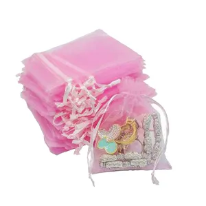 13x18 cms | 5x7 inch | Pink Colour | Return Favors Organza Bags Jewellery Packing Dry Fruit Pouch Organza Party Favor Gift Bags, Women's Net Potli Bags for Return Gifts