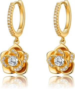 14K Gold Rose Flower Sterling Silver Stud Earrings For Women Dainty Rose Gold Flower Pearl Earrings Hypoallergenic Earrings Cute Studs For Her Nickel Free