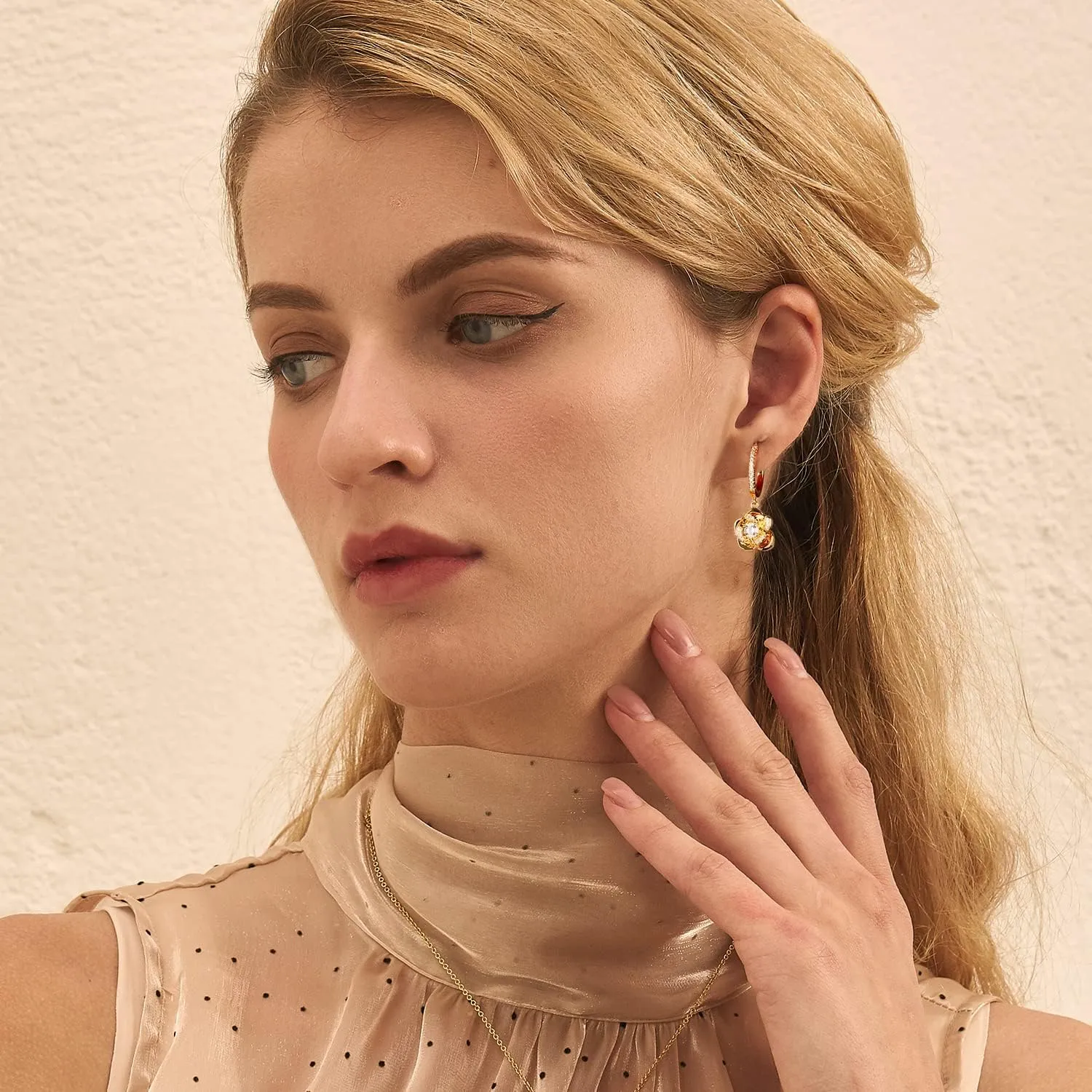 14K Gold Rose Flower Sterling Silver Stud Earrings For Women Dainty Rose Gold Flower Pearl Earrings Hypoallergenic Earrings Cute Studs For Her Nickel Free
