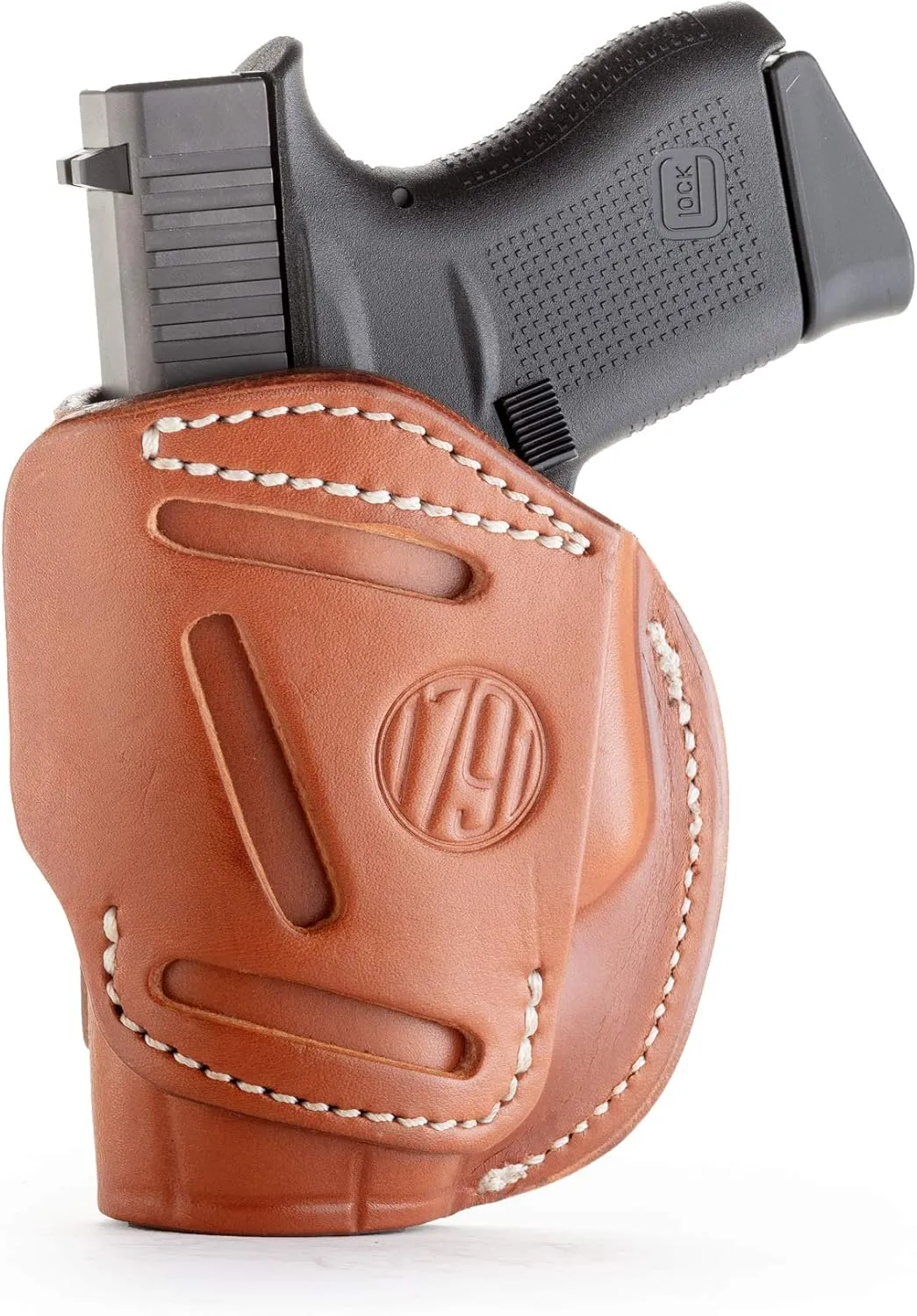1791 GunLeather 4-Way G43 Holster - OWB and IWB CCW - Right Handed Leather Gun Holster - Fits Glock 43 (G43), Glock 42 (G42), Kahr CW380 and S&W Bodyguard