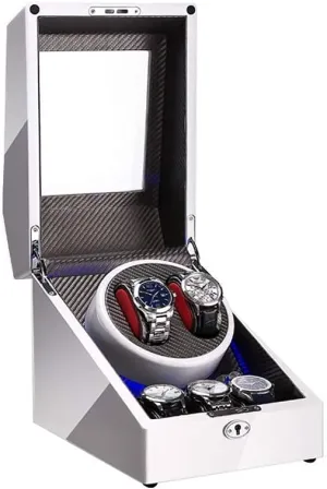 2 3 Automatic Watch Winder Box with LED Light Wood Shell and Carbon Fiber Leather Silent Motor 4 Rotation Modes Setting