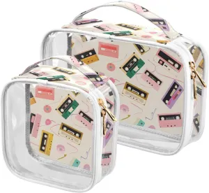 2 Pack clear 90s Retro Memories Tapes large toiletry bag TSA approved waterproof travel makeup bag travel essential