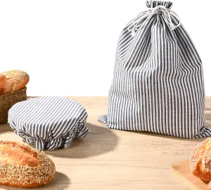 2 Pack Sourdough Bread Bags Linen Bread Bags for Homemade Bread Sourdough with Bowl Cover - Reusable Bread Storage Bags Sourdough Bread Bag & Beeswax Bread Bag with Bread Proofing Cover