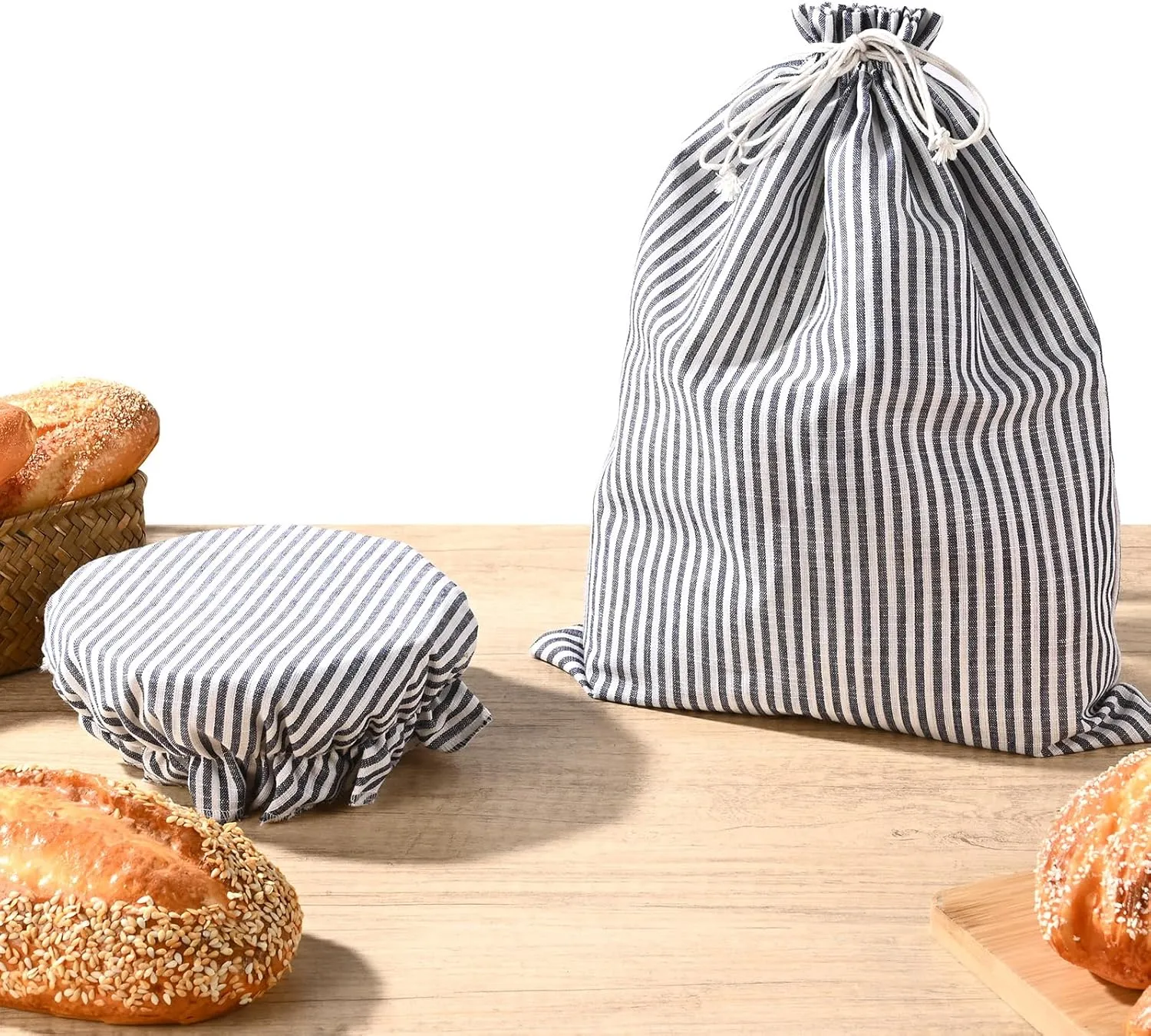 2 Pack Sourdough Bread Bags Linen Bread Bags for Homemade Bread Sourdough with Bowl Cover - Reusable Bread Storage Bags Sourdough Bread Bag & Beeswax Bread Bag with Bread Proofing Cover