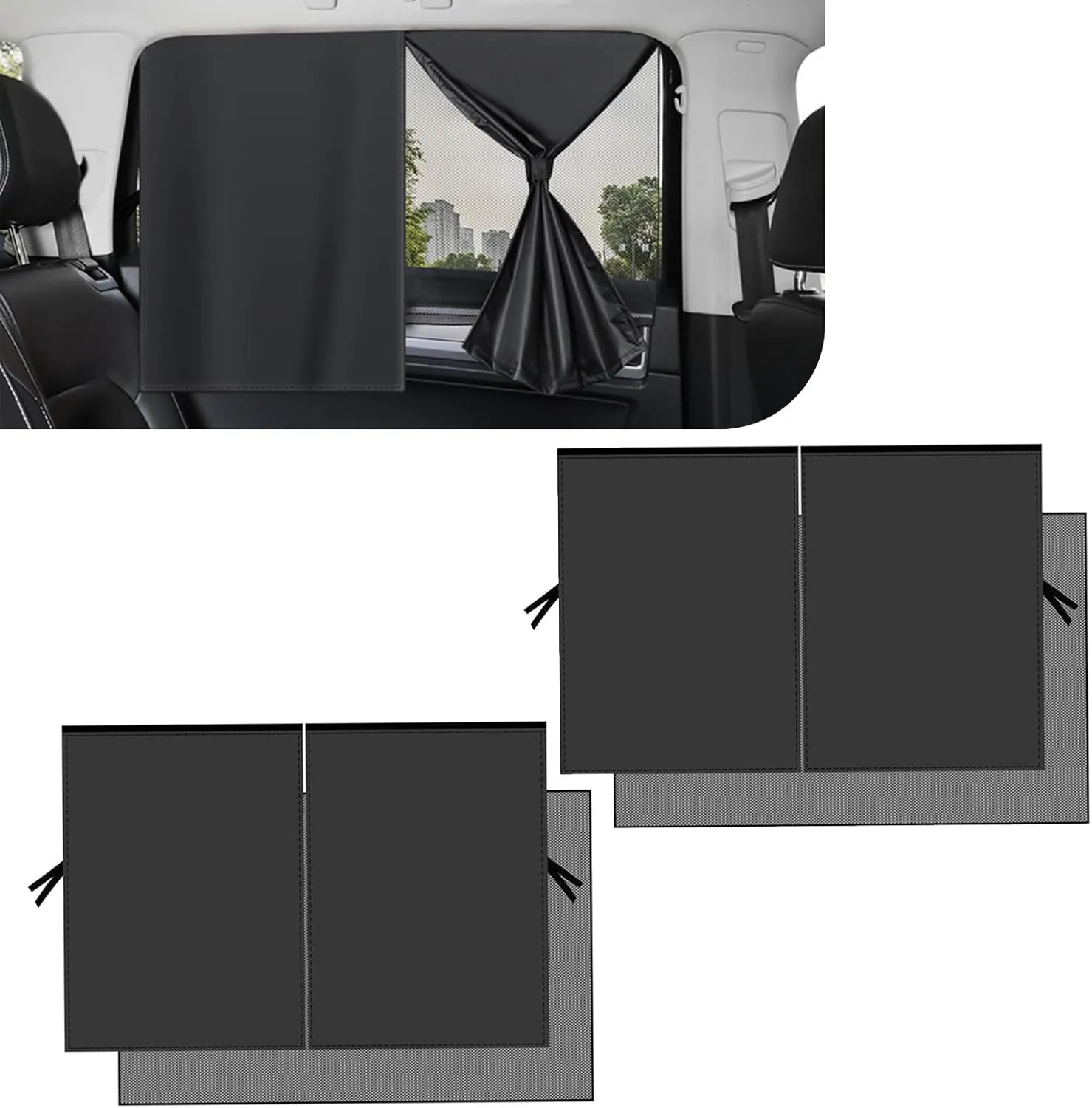 2 PCS Car Window Shades, Sun Shade for Car Window Baby, Double Layer Breathable Mesh Privacy Curtain, 27.9x18.5 inches Universal for Most Cars SUVs and Trucks (Black)