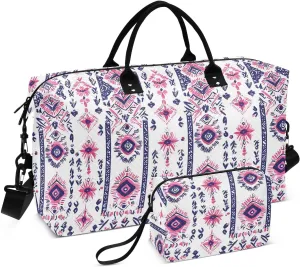2-Piece Travel Organizer Set - Wave Quilted Expandable Duffel Bag with Detachable Toiletry Pouch, TSA-Compliant Carry-On for Gym/Camping/Airplane, Bohemian Pattern (24)