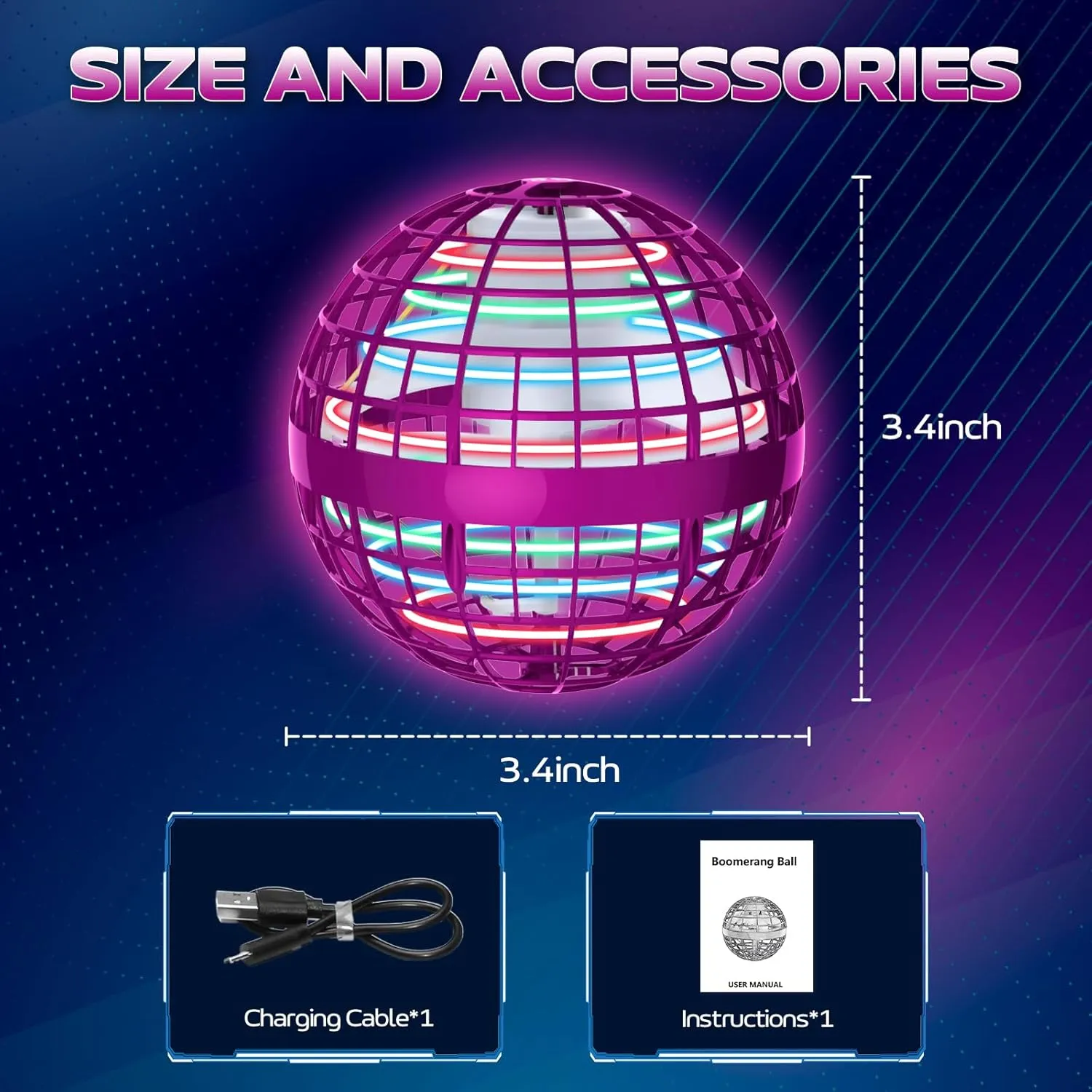 2025 Flying Orb Ball Toy - Christmas Cool Novelty Gift Hover Ball Galaxy Boomerang Hand Drone Magic Floating Ball Orbit Mini Outdoor Fidget Toy Stocking Stuffer for Kids Boys Girls Teens - (Pink)