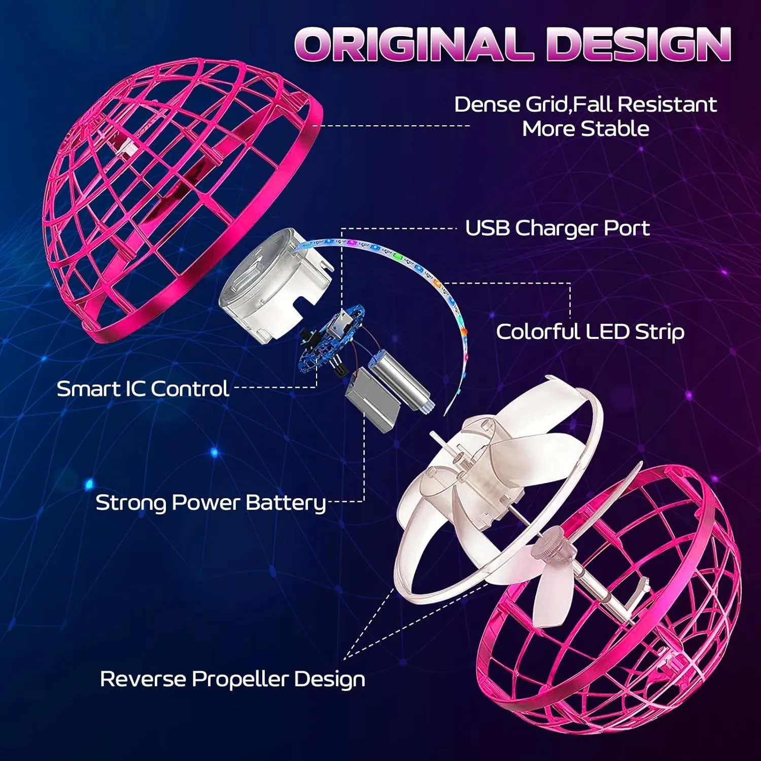 2025 Flying Orb Ball Toy - Christmas Cool Novelty Gift Hover Ball Galaxy Boomerang Hand Drone Magic Floating Ball Orbit Mini Outdoor Fidget Toy Stocking Stuffer for Kids Boys Girls Teens - (Pink)