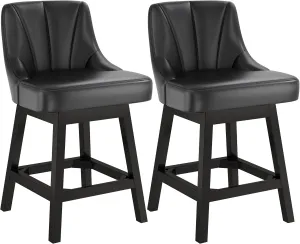 2025 Upgraded Swivel Bar Stools with Backs, 26" Counter Height Bar Stools Set of 2, Modern Leather Upholstered Counter Barstools with Solid Wood Legs for Kitchen Island, Dining Room, Black