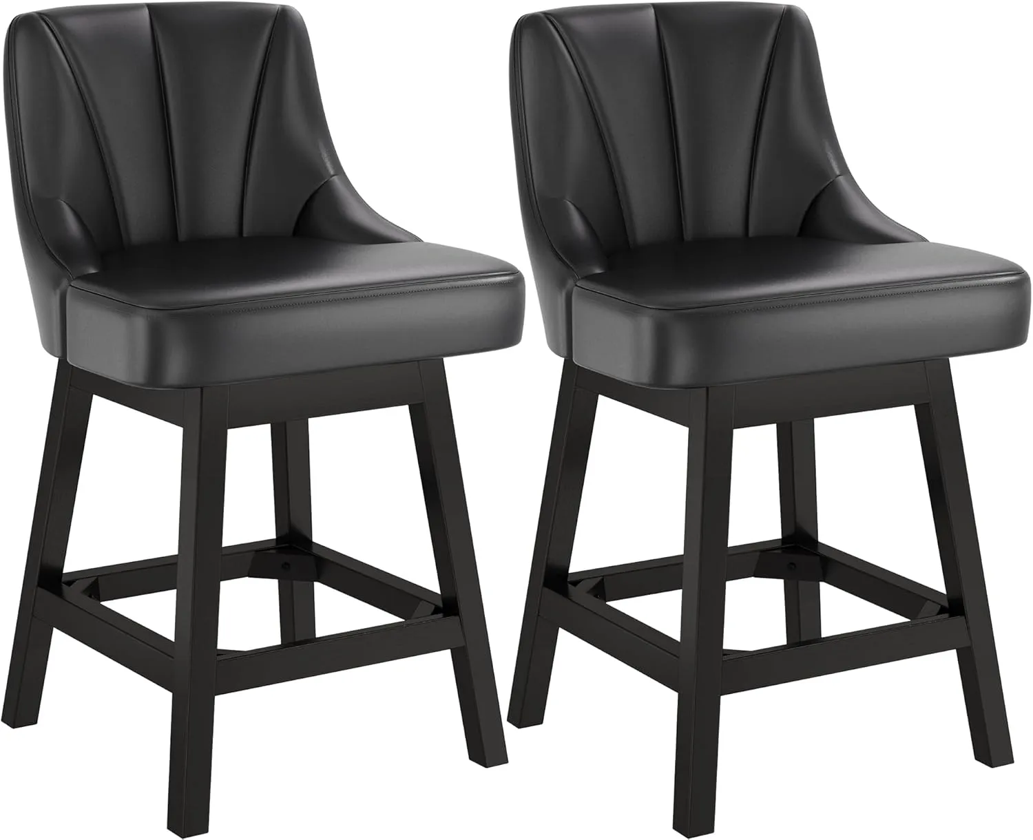 2025 Upgraded Swivel Bar Stools with Backs, 26" Counter Height Bar Stools Set of 2, Modern Leather Upholstered Counter Barstools with Solid Wood Legs for Kitchen Island, Dining Room, Black