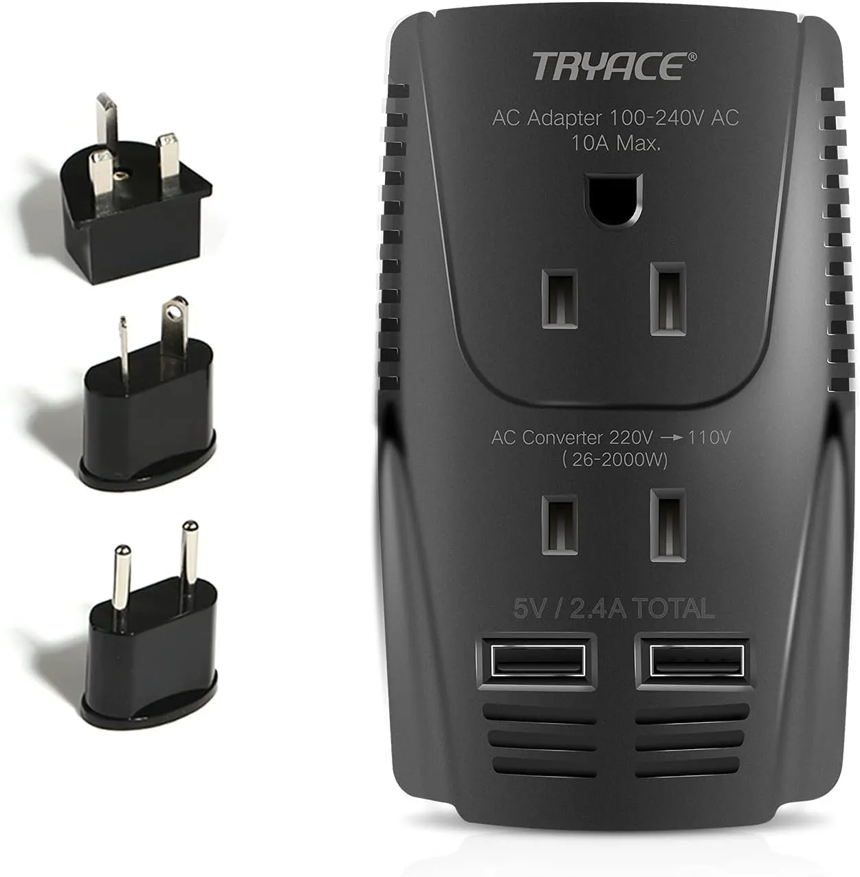 220V to 110V Converter,Upgraded 2000W Travel Voltage Converter for Hair Dryer Straightener Curling Iron,10A Power Adapter is Easy to Carry for National Travel,with 2USB and UK/EU/AU Plugs
