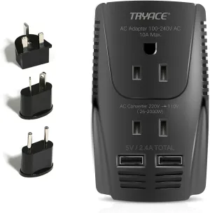 220V to 110V Converter,Upgraded 2000W Travel Voltage Converter for Hair Dryer Straightener Curling Iron,10A Power Adapter is Easy to Carry for National Travel,with 2USB and UK/EU/AU Plugs
