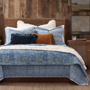 3-Piece Southwestern Style Polyester Cotton Comforter Set King Size | Polo Plaid Iconic Tasha Polizzi Graphic Print Pattern Western Bedding | Reversible Unique Cozy Denim Blue Color Spirited Design
