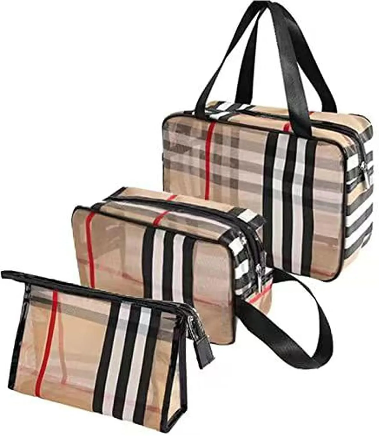 3 Pieces Large Clear Travel Toiletry Bag, Large Wide-open Travel Bag for Toiletries, Waterproof Makeup Cosmetic Travel Bag (brown)