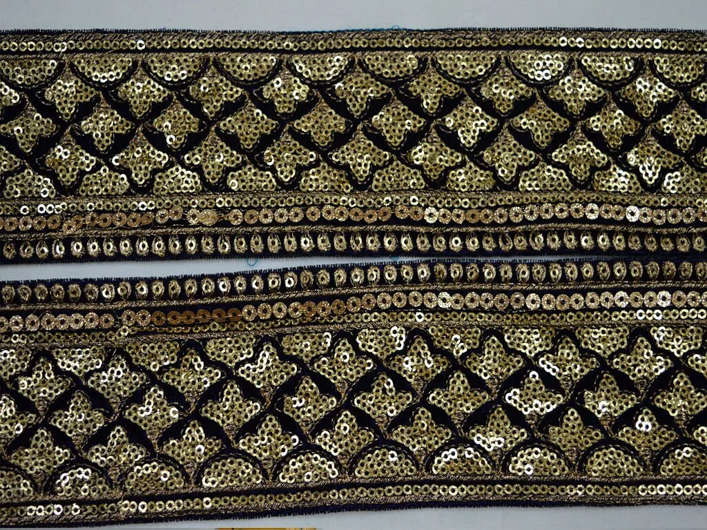 3 Yard Navy Blue Saree Border Velvet Fabric 6cm Trim Indian Embroidered Trimmings Sequined Velvet Fabric Ribbon Sewing Accessories Dolls