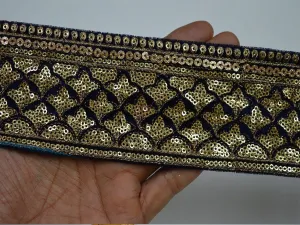3 Yard Navy Blue Saree Border Velvet Fabric 6cm Trim Indian Embroidered Trimmings Sequined Velvet Fabric Ribbon Sewing Accessories Dolls