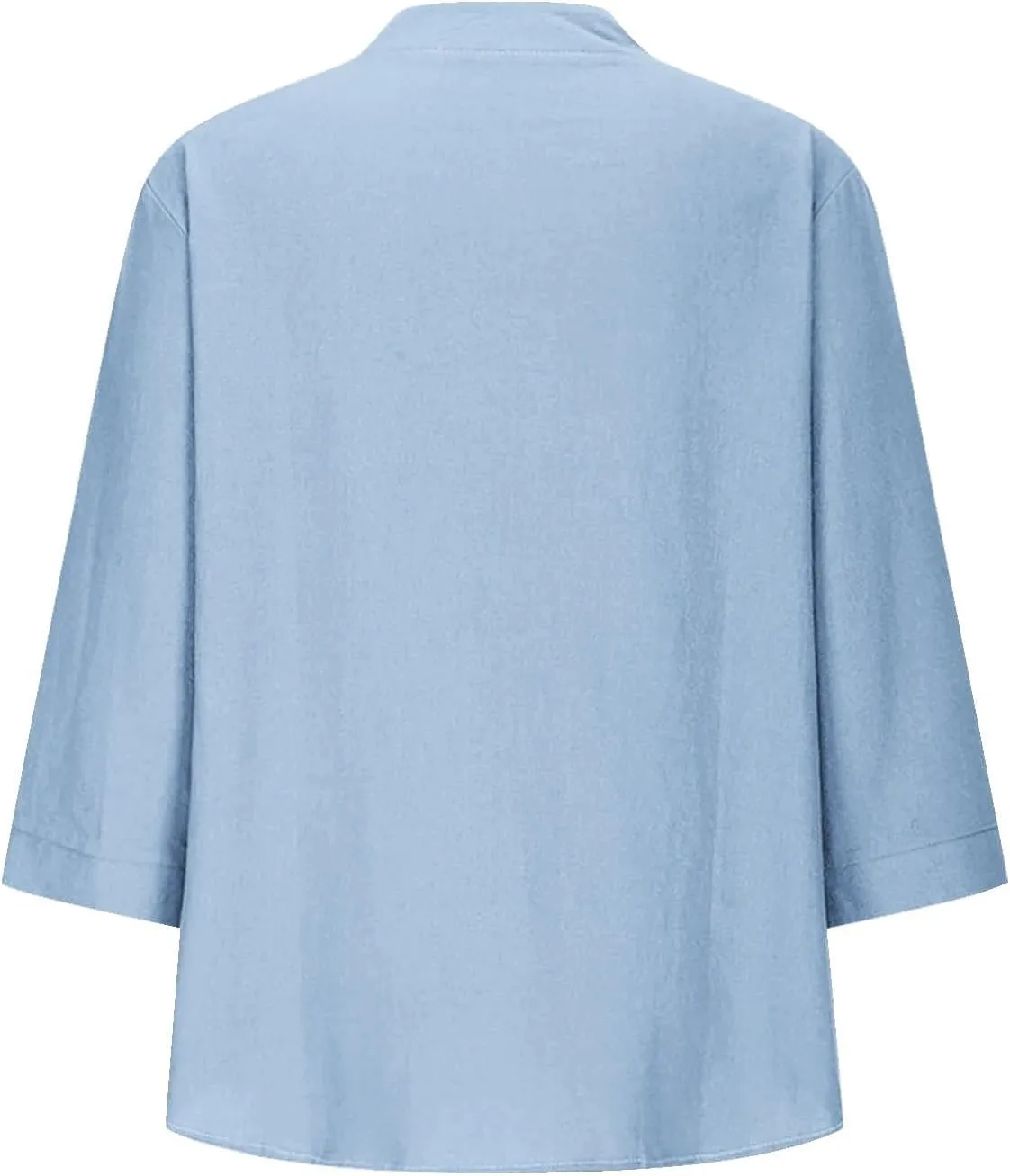3/4 Sleeve Linen Tops for Women 2024 Loose Fit V Neck Button Down Henley Shirts Cute Solid Summer Beach Tee Shirts