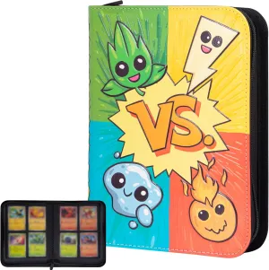3D Card Binder for Pokemon - Stunning 3D Raised Pk Types Design in PU Leather with Zipper - Includes 4 Pocket Pages for 160 Cards. Great Sleeve Album/TCG Holder/Trading Card Collection Book Gift.