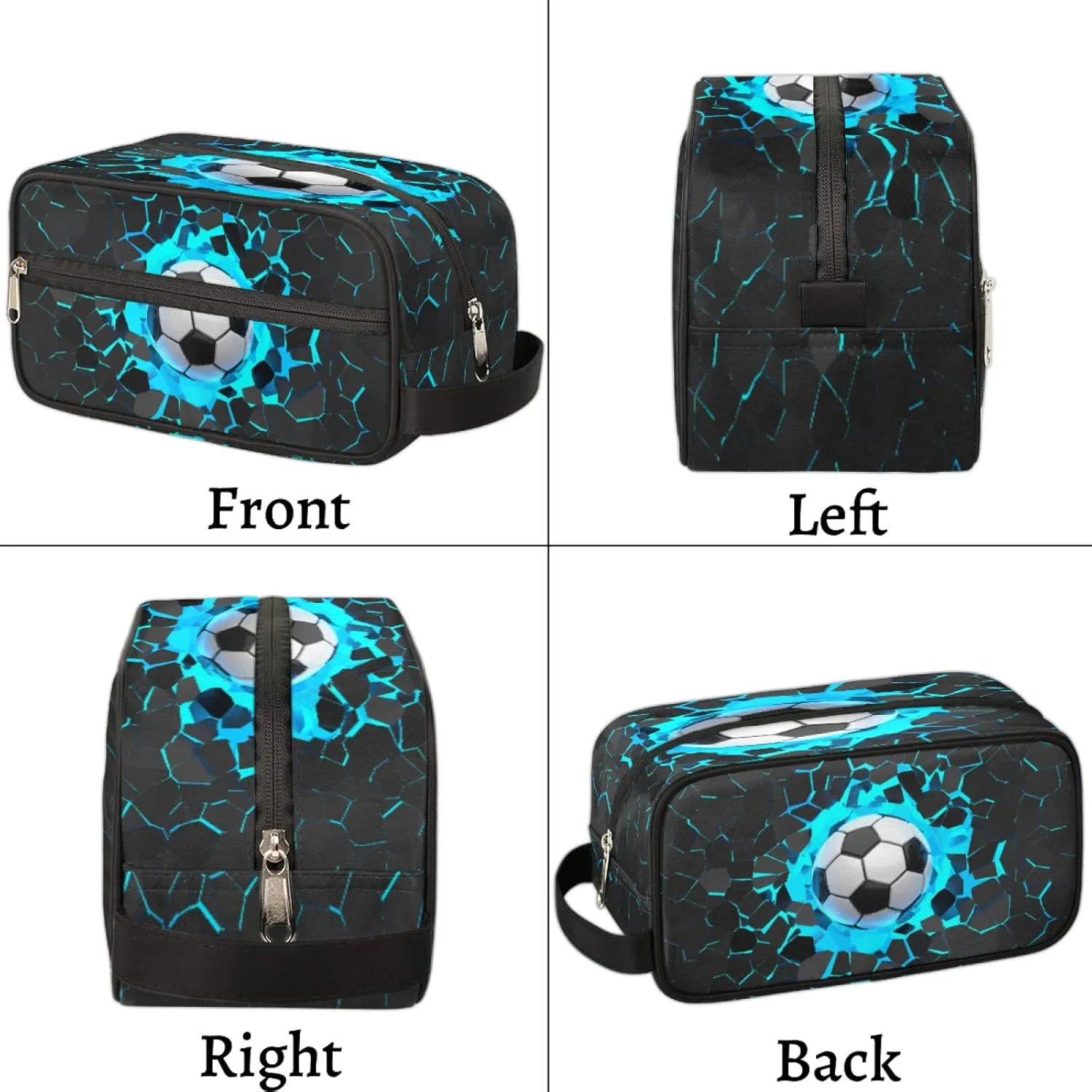 3D Light Wall Football Portable Travel Toiletry Bag, Sport Ball Dopp Kit Cosmetic Organizer Makeup Bag Shower Shaving Bag for Men Women