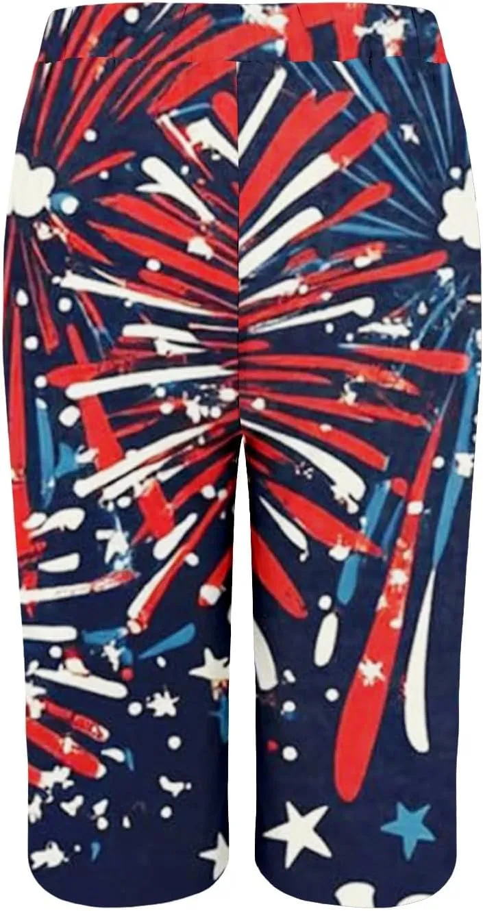 4th of July Linen Pants Women 2025 Summer Patriotic Cotton Linen Capri Shorts Lightweight American Flag Short Pants