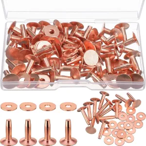 50 Sets Copper Rivets and Burrs, Copper Rivets for Leather Pure Copper Rivet Setting Tool for Belts Wallets Collars Leather DIY Craft Supplies (1/2 Inch, Size 9)