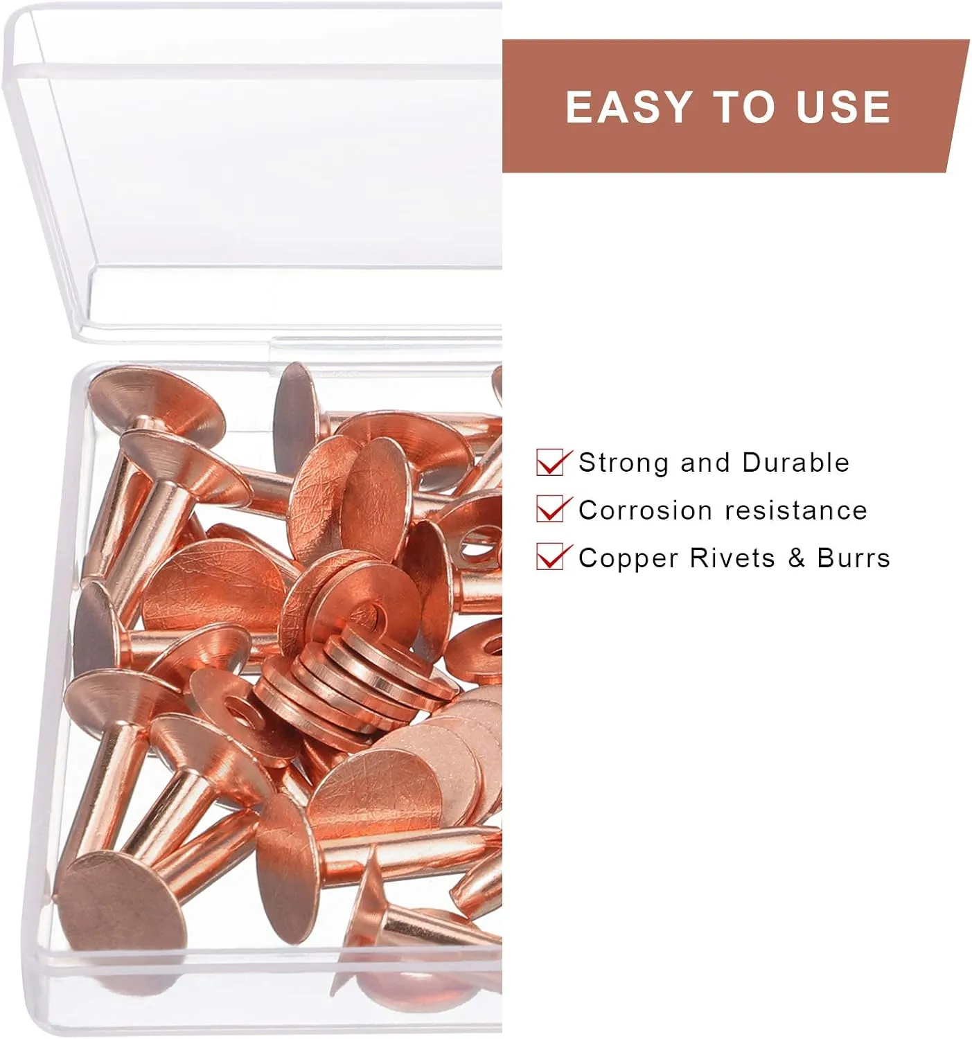 50 Sets Copper Rivets and Burrs, Copper Rivets for Leather Pure Copper Rivet Setting Tool for Belts Wallets Collars Leather DIY Craft Supplies (1/2 Inch, Size 9)