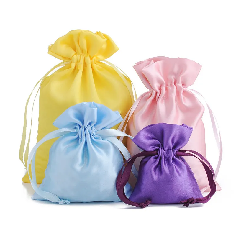 50pcs Black Satin Bags with Drawstring - 7 Sizes