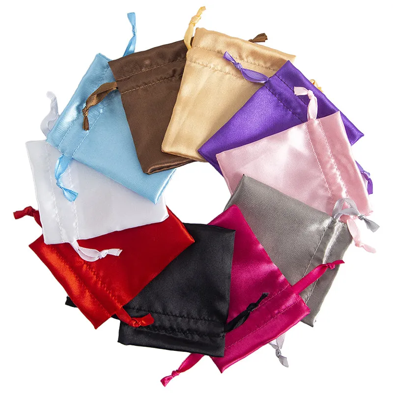 50pcs Black Satin Bags with Drawstring - 7 Sizes