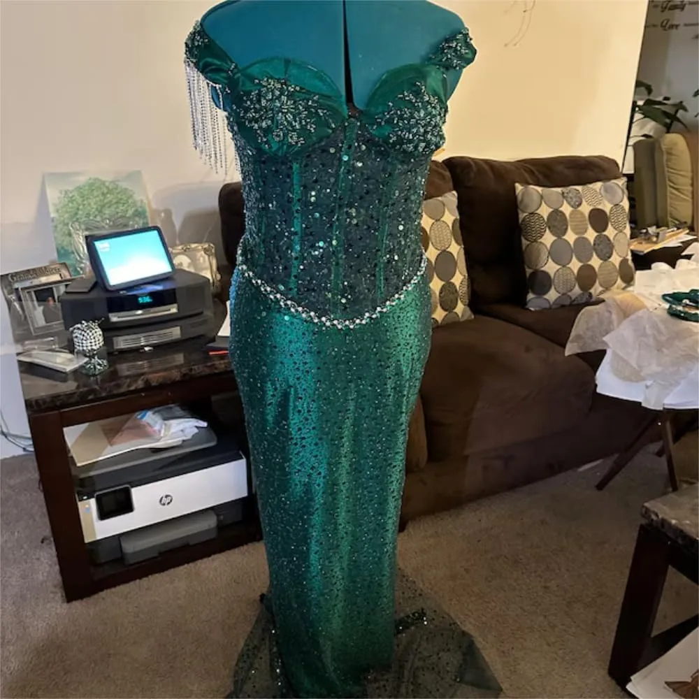 51" Wide Exquisite Heavily Pearl Soft Tulle Mesh Wedding Lace Fabric Embroidered French Sequined Bead Lace Fabrics for Handmade DIY Wedding Evening Dress Bridal Veil (Dark Green, 3 Yard pre Cut)