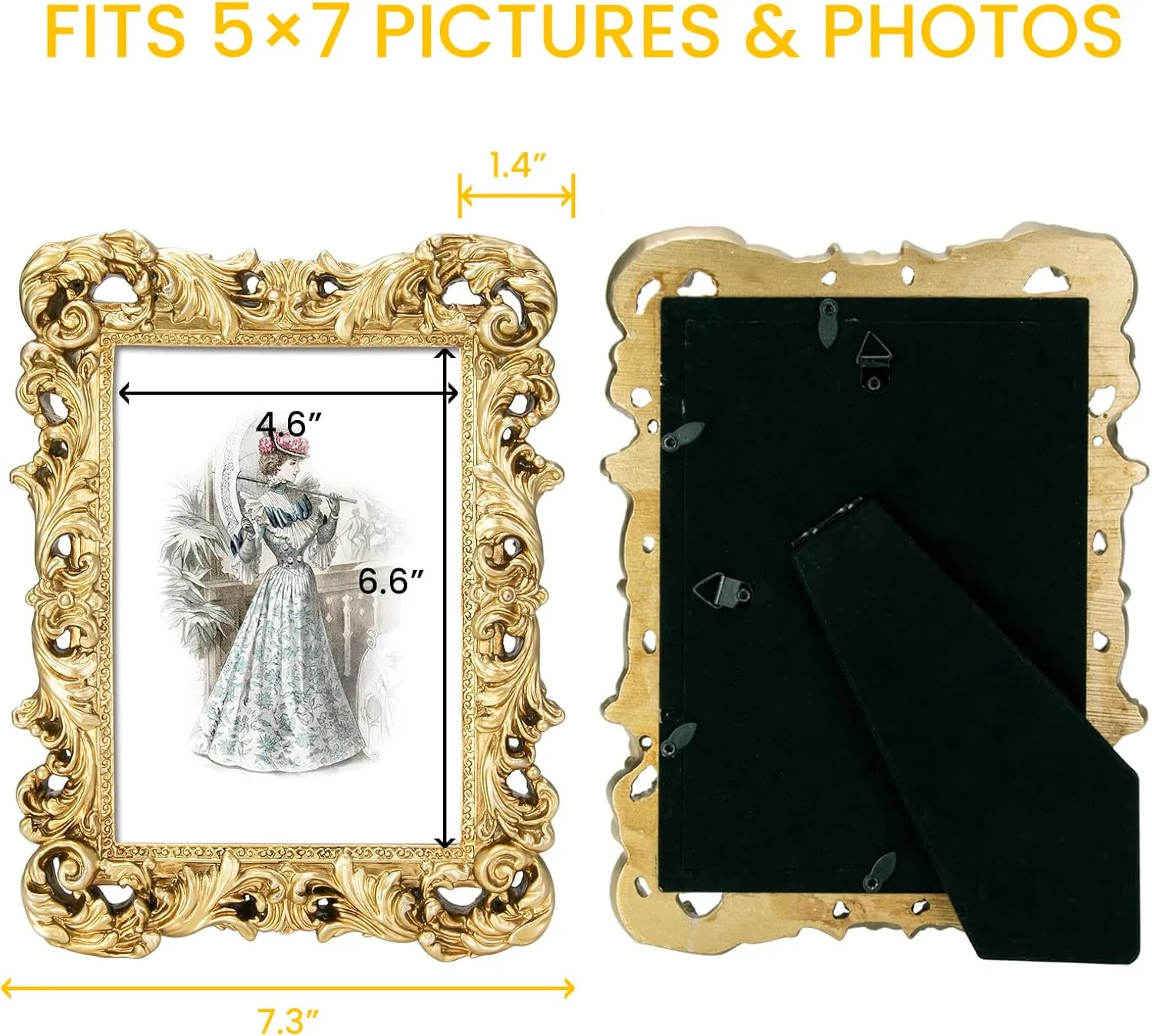 5x7 Picture Frames Vintage Photo Frame with Glass Front Antique Picture Frame for Tabletop Wall Hanging (5x7, Light Golden)