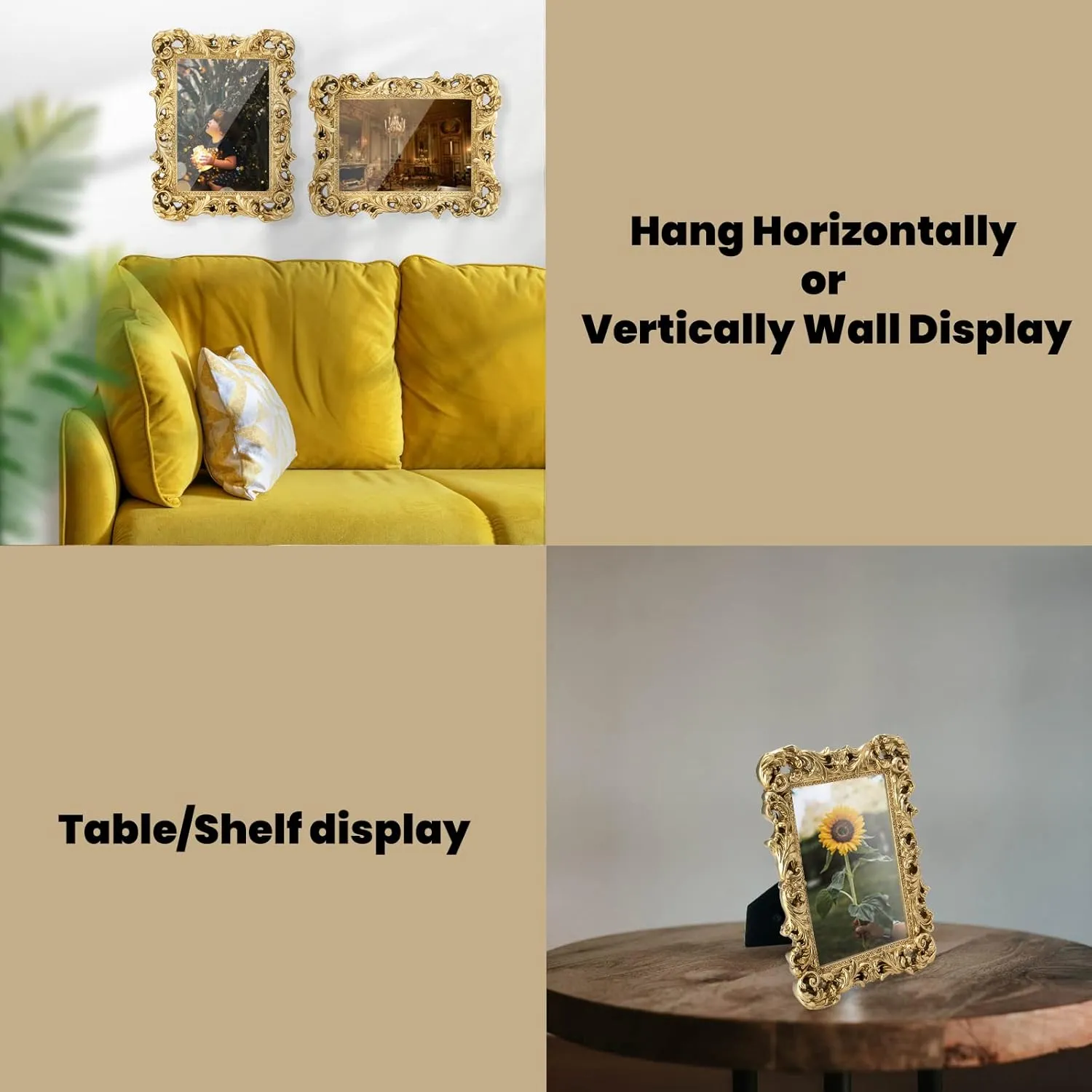 5x7 Picture Frames Vintage Photo Frame with Glass Front Antique Picture Frame for Tabletop Wall Hanging (5x7, Light Golden)