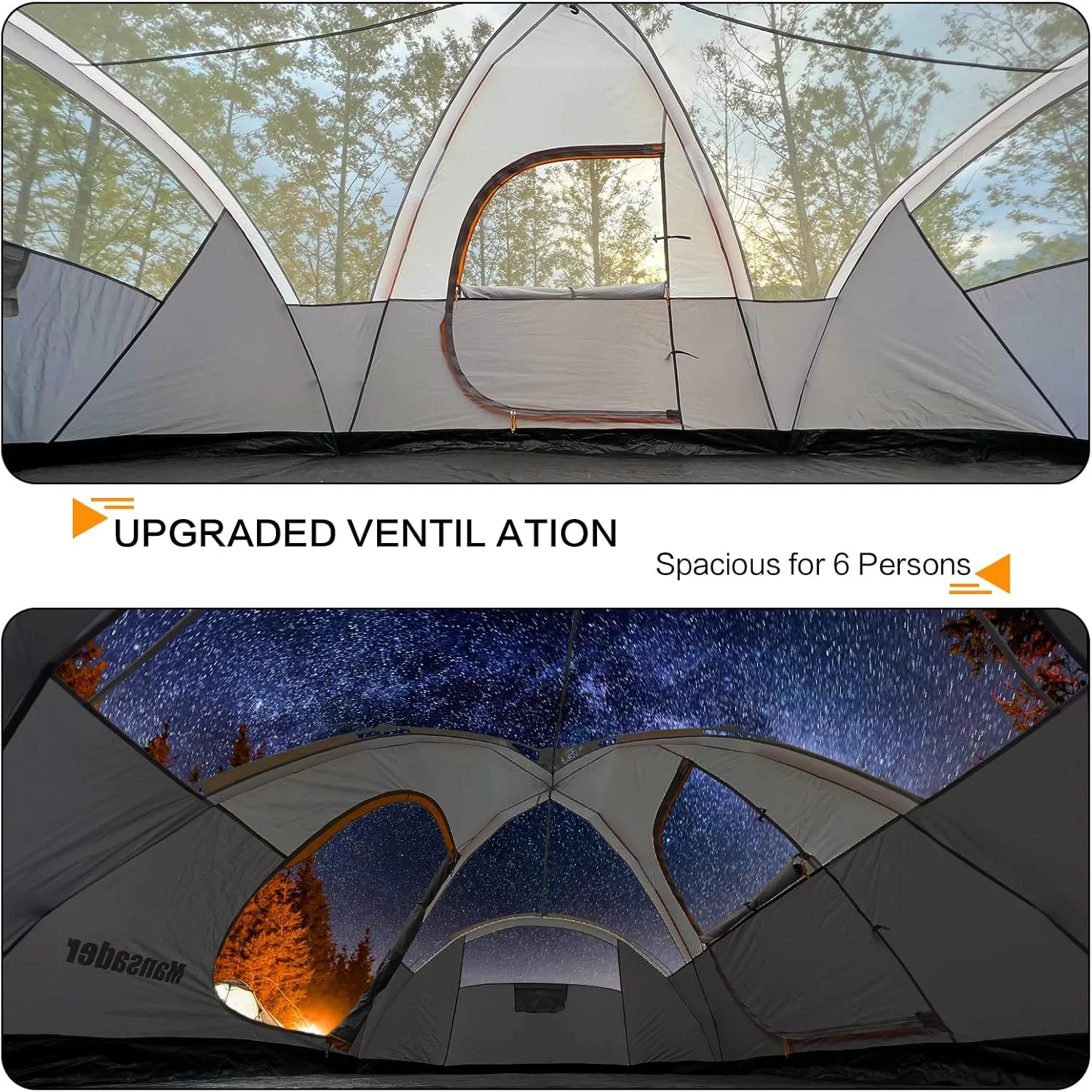6 Person Family Camping Tent,Waterproof Windproof with Top Rainfly,Easy Set Up,Pop Up Tent for Outdoor Camping Hiking Trave