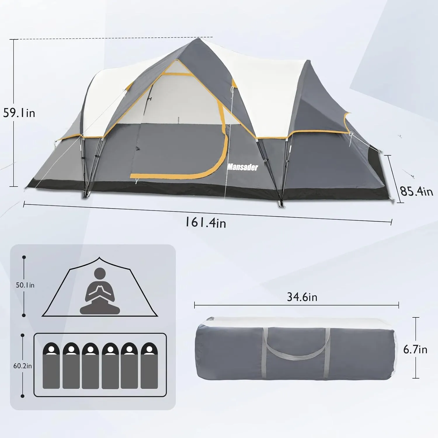 6 Person Family Camping Tent,Waterproof Windproof with Top Rainfly,Easy Set Up,Pop Up Tent for Outdoor Camping Hiking Trave